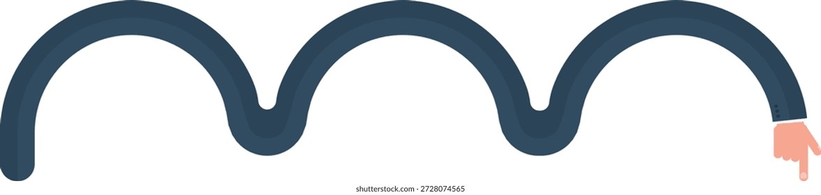 Trayectoria gráfica curva en forma de mano de negocio que apunta con camino de rebote