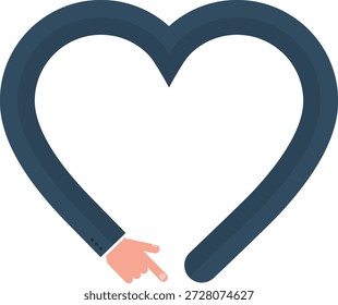 Trayectoria gráfica curva en forma de una mano de negocios que apunta con un camino en forma de corazón