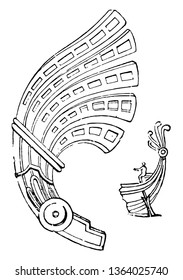 A curved Greek ornament named Aplustria, vintage line drawing or engraving illustration.
