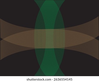 The curved green and brown line pattern forms a flower-like or lens-like symmetry on a black background, creating a geometric and modern impression