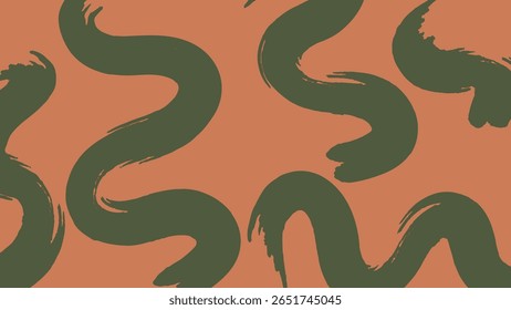 Curved green brush strokes flow across a warm terracotta base. A dynamic and modern abstract background with textured, hand-painted energy.