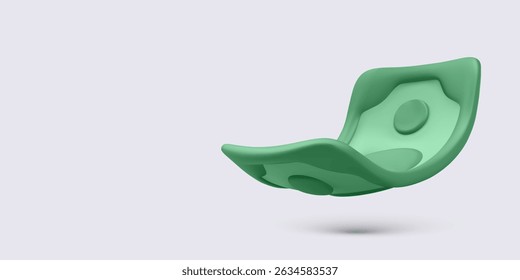 Curved green dollar bill in mid-air on neutral background. Perfect for banking, cash flow, mobile payment apps, digital wallets, and finance concepts. Realistic vector illustration for modern use.