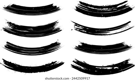 Curved Grunge Brush Stroke Isolated Vector Set