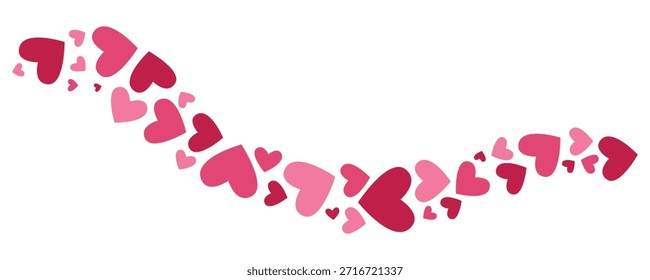 Borde de onda de corazones curvados aislados sobre fondo blanco. Decoración romántica del corazón para las tarjetas del día de San Valentín, las invitaciones de boda y los Anuncios festivos. Ilustración vectorial plana.