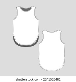 Curved Hem tank top crew Neck High low round hem vest singlet Fashion flat sketch drawing template design