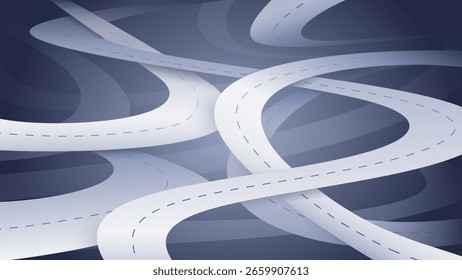 Estradas curvas em fundo escuro abstrato. Várias camadas de grandes estradas abstratas. As linhas de gradiente se cruzam em várias direções. Ilustração vetorial