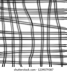 curved horizontal and vertical random lines monochrome black geometric pattern isolated vector background grunge style