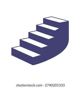 Curved isometric staircase. Rounded vector stair shape for architectural, progress or elegant interior concepts.