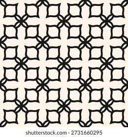 Curved lattice seamless pattern. Elegant vector texture with leaves, floral silhouettes, mesh, grid, curved lines. Black and white ornament in oriental style. Geometric background. Repeating design