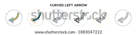 Curved left arrow icon in filled, thin line, outline and stroke style. Vector illustration of two colored and black curved left arrow vector icons designs can be used for mobile, ui, web