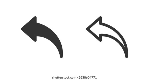 Curved left arrow icon set. Suitable for previous steps, returning to a page, and general backward movement. Symbol of previous, back, and return.