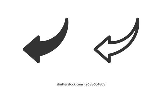 Curved left arrow icon set. Suitable for previous steps, returning to a page, and general backward movement. Symbol of previous, back, and return.