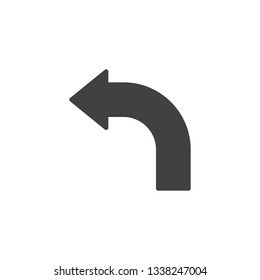 Curved left arrow vector icon. filled flat sign for mobile concept and web design. Left direction arrow glyph icon. Symbol, logo illustration. Pixel perfect vector graphics