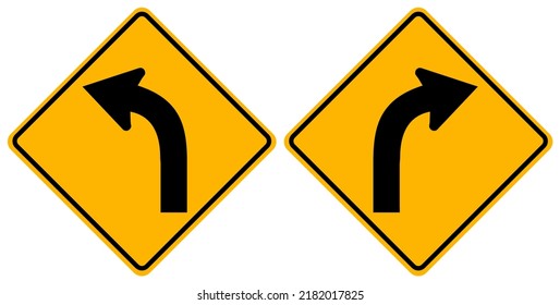 Curved Left And Curved Right Traffic Road Sign, Vector Illustration, Isolate On White Background,Symbols, Icon. EPS10 