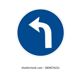 Curved Left Road Traffic Road Sign, Vector Illustration, Isolate On White Background Label.