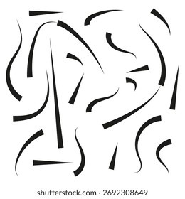 Curved line elements. Dynamic abstract shapes. Stroke brush Vector. Black white mark. EPS 10.
