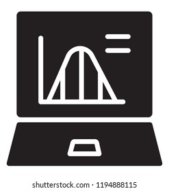 Curved line graph on laptop screen, frequency polygon icon vector 