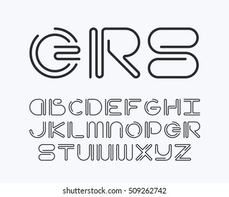 Curved line latin font, graphical decorative type, modern english alphabet