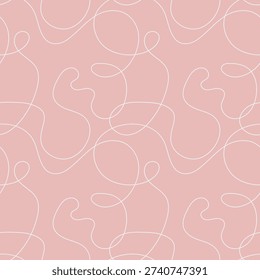 Curved line seamless pattern on pink background. Chaotic continuous shapes bg
