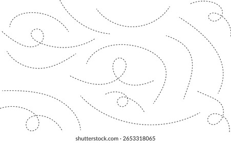 conjunto de linhas curvas. Desenho à mão linha rabiscar. sinal de ponteiros curvos. Seta de linha pontilhada em espiral
