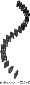 A curved line of standing dominoes