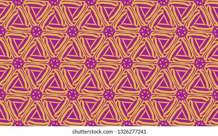 Curved line in triangles style. Vector illustration. Purple orange color. For interior wallpaper, smart design, fashion print. Seamless.