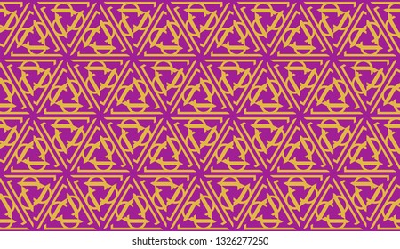 Curved line in triangles style. Vector illustration. Purple orange color. For interior wallpaper, smart design, fashion print. Seamless.