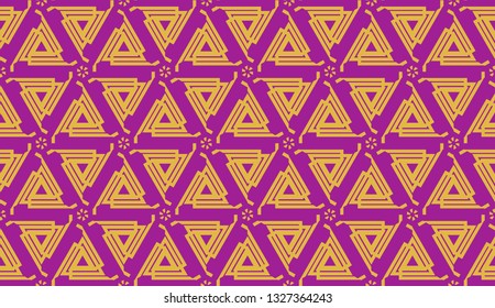 Curved line in triangles style. Vector illustration. Purple orange color. For interior wallpaper, smart design, fashion print. Seamless.