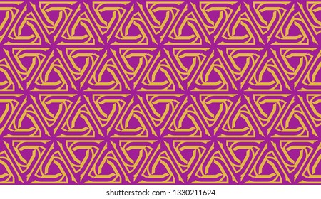 Curved line in triangles style. Vector illustration. Purple orange color. For interior wallpaper, smart design, fashion print. Seamless.