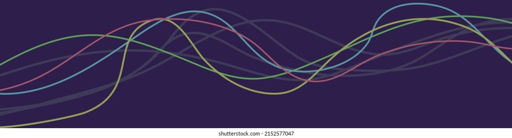 Curved lines or cable with various colors on a blue-purple background. Suitable for website headers or footers, presentations, brochures