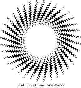 Curved lines in circle form. round logo . vector border frame . design element , geometric shape with zigzag stripes