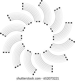 Curved lines in circle form. round logo . vector border frame . design element , geometric shape with zigzag stripes