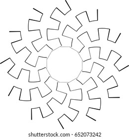 Curved lines in circle form. round logo . vector border frame . design element , geometric shape with zigzag stripes