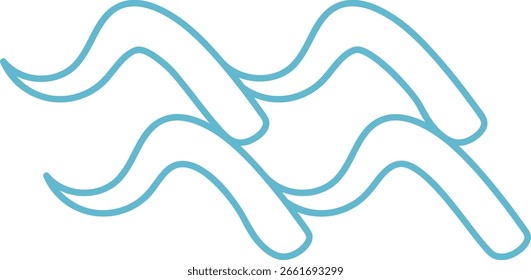 Gekrümmte Linien erzeugen ein fließendes abstraktes Symbol in einem sauberen Vektorstil. Das Design zeichnet sich durch glatte, wellenförmige Formen aus, die ein dynamisches Muster bilden. Cartoon, Vektorgrafik.