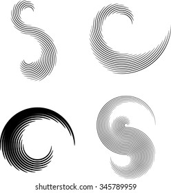 Curved Lines . Design Element . Black Painted Stroke . Used as Banner . Template , Logo .