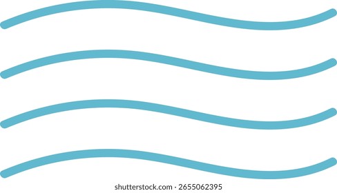 Curved lines flow horizontally in a smooth pattern. Gentle waves create a serene and rhythmic design. Cartoon vector illustration.