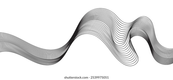 Curved lines flow smoothly across a white backdrop, forming an abstract design