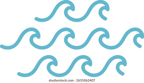 Linhas curvas formam um padrão de onda repetitiva em um estilo suave e fluente. Formas onduladas criam um motivo rítmico do oceano com curvas suaves. Ilustração de vetor de desenhos animados.