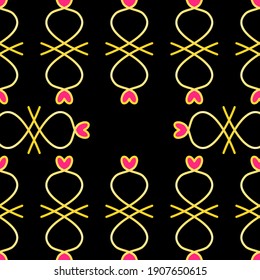 Curved lines forming a beautiful gold heart symbol. seamless pattern