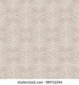 Curved lines geometric seamless pattern. Abstract ornamental shapes texture. Shades of brown and beige.