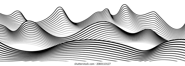 Líneas curvadas, imitación de cordilleras. Fondo vectorial, minimalismo.