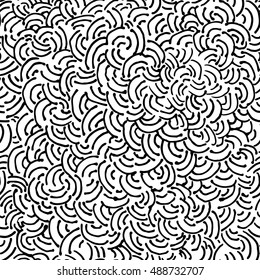 Curved lines ink hatching. Hand drawn vector seamless pattern