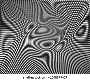 curved lines monochrome halftone black and white geometric pattern. vector background thin stripes