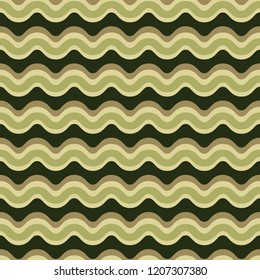 Curved Lines Pattern Seamless Vector Pattern. Wavy Stripes Texture Illustration for Trendy Home Decor, Jungle Wood Fashion Prints, Retro Wallpaper, Patterned Textiles. Camo Style Gift Wrap Background.