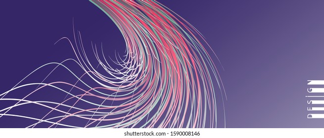 Curved lines with perspective effect. Optical fiber. 3d abstract background. Vector illustration. 