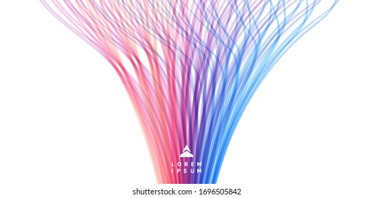 Curved lines with perspective effect. Optical fiber. 3d abstract background. Vector illustration. 