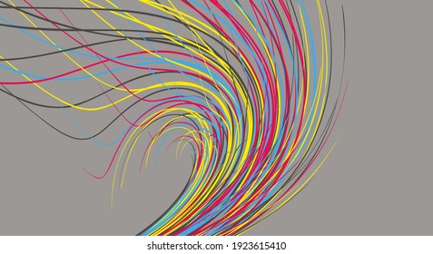 Curved lines with perspective effect. Optical fiber. 3d abstract background. Vector illustration.