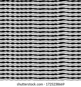 Curved lines seamless pattern. Jagged stripes ornament. Linear waves motif. Curves print. Striped background. Broken line shapes wallpaper. Wavy stripe figures. Ethnical textile print. Vector artwork
