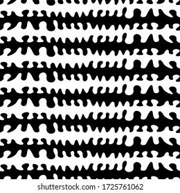 Curved lines seamless pattern. Jagged stripes ornament. Curves print. Striped background. Broken line shapes wallpaper. Linear waves motif. Wavy stripe figures. Ethnical textile print. Vector artwork