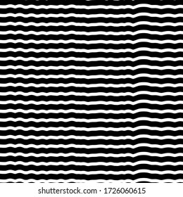 Curved lines seamless pattern. Jagged stripes ornament. Curves print. Linear waves motif. Striped background. Broken line shapes wallpaper. Wavy stripe figures. Ethnical textile print. Vector artwork